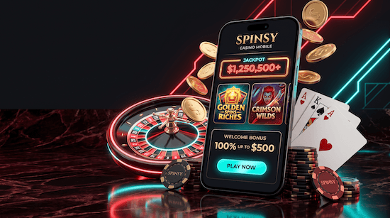 Benutzeroberfläche des Haupt-Lobbys von Spinsy Casino auf einem Desktop-Bildschirm